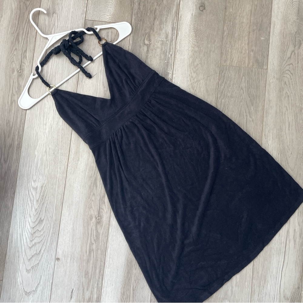Terry Cloth Dress halter mini womens Navy Blue small y2k vintage beach vacation